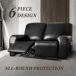 JOKIVTOU 1/2/3 Seats PU Leather Stretch Recliner Cover Sofa Cover with Side Pockets Waterproof Slipcover Recliner Couch Cover Furniture Protector with Elastic Bottom Living Room