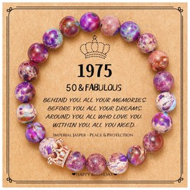 50th Birthday Gifts for Her - Vintage Imperial Jasper Bracelet with Crown, Heartfelt Message Card Included, Unique 50th Birthday Gifts for Women - Perfect for Grandma, Mom, or Sister