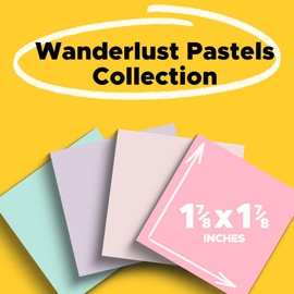 Post-it 100% Recycled Paper Super Sticky Notes, 1 7/8 x 1 7/8 in., 18 Mini Sticky Note Pads, School Supplies and Office Products, Sticky Notes for Vertical Surfaces Wanderlust Pastels Collection,