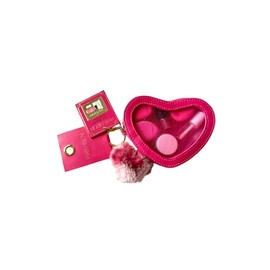 Heart-Shaped Cosmetic Bag Set with Fur Charm, Pink Beauty Organizer with Gold Accents