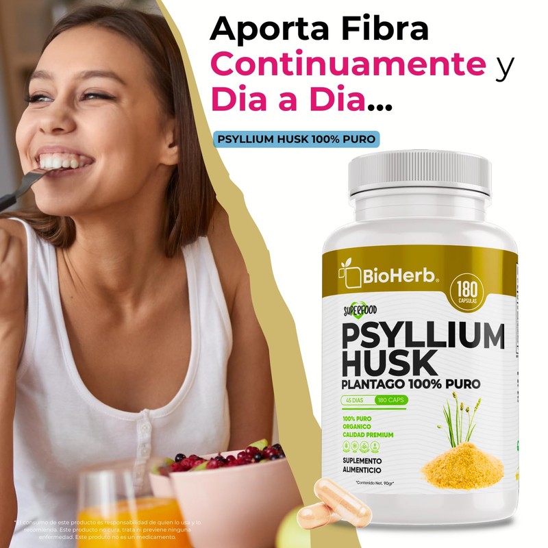 Psyllium Husk 100% Puro - Fibra Altamente Soluble - (180