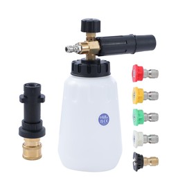 Aim Tools Foam Cannon Compatible with Karcher K2 K3 K4 K5 K6 K7 Pressure Washer, with 5 Nozzle Tips, 1/4 Inch Quick Connector, 1L Snow Foam Lance High Pressure Washer Jet Wash Soap Dispenser Bottle