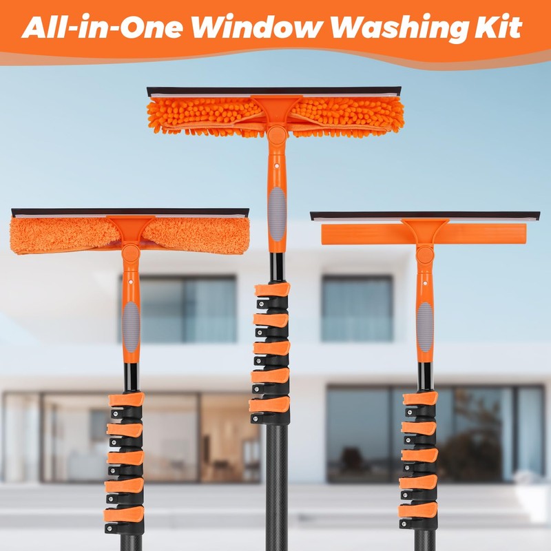 Msnaile Window Washing Kit with Extension Pole 4.7 to 24FT,