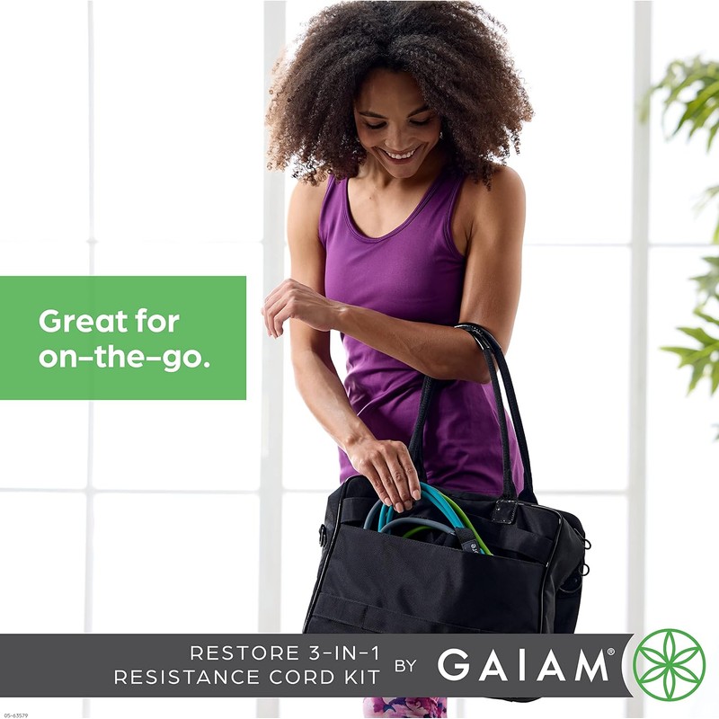 Gaiam 3-in-1 Resistance Band Kit with Comfort-Grip Handles and Interchangeable
