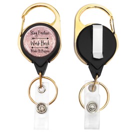 BLOCIT ID Badge Reel Holder, Golden Retractable Badge Holders Heavy Duty with Clip for Student Teacher Nurses Doctor Office （Pink Inspirational Quote）