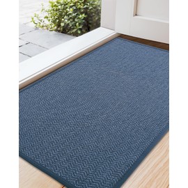 Color&Geometry Large Front Door Mat Indoor Entrance, 24"X47" Indoor Mats for Entryway Non Slip Rubber Backed, 2x4 Dirt Trapper Double Door Mat Washable, Blue (Rolled-up NO Creases)
