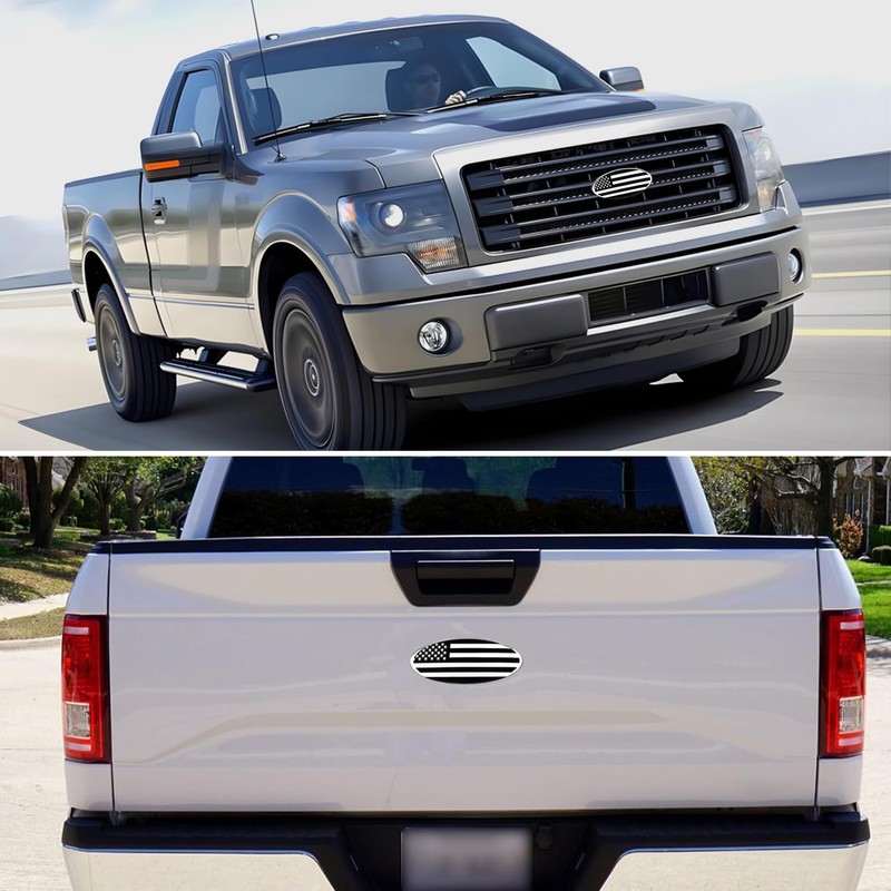 7 Inch Front Grille Rear Tailgate American Flag Emblem Compatible