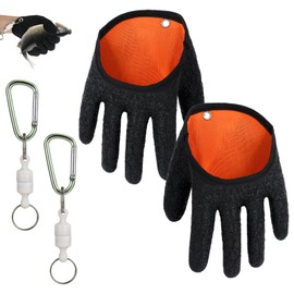 Jeqqinuz 1 Pair Fishing Gloves Fishing Accessories Pike Gloves Puncture Resistant Anti Cut Bite Resistant Gloves Waterproof with 2 Magnetic Buckle Fishing Accessories for Catfish Fishing, Pike, Zander