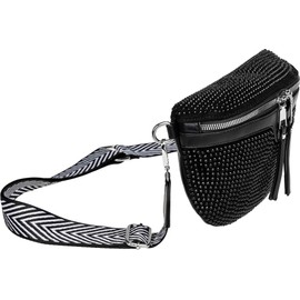 Caspar TS1075 Stylish Large XL Women's Crossbody Bum Bag with Rhinestone Sequins, black