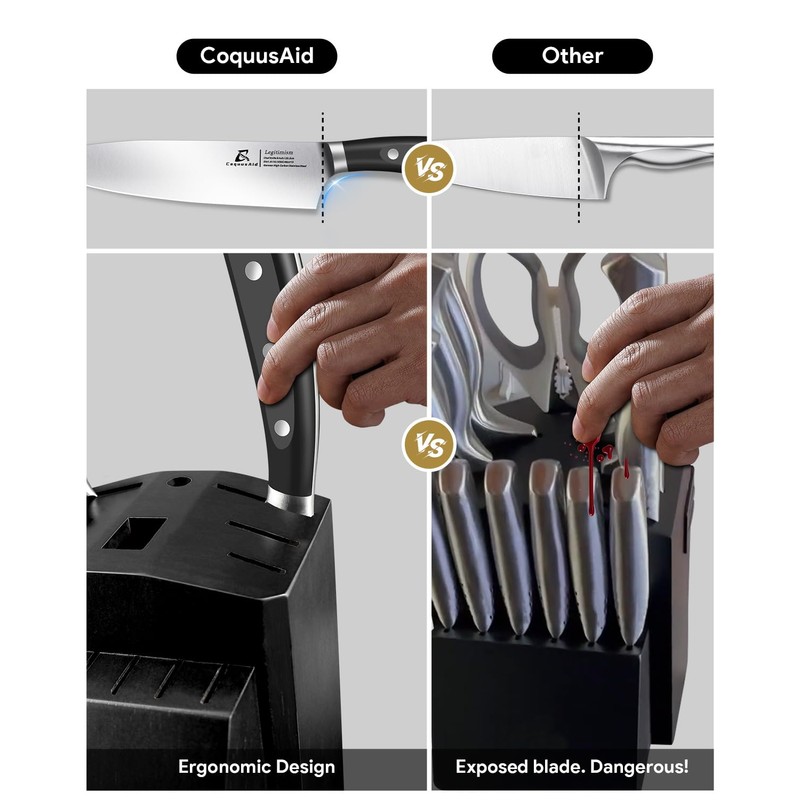 Knife Set, Kitchen Knife Block Sets with Sharpener, 6 Steak