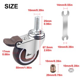 DBREAKS 4 x Transport Castors 50 mm, Swivel Castors with Brakes Made of TPE M10 x 25 mm with Thread, Swivel Castor with Threaded Pins, Furniture Castor, Brake Roller, Capacity 108 kg Total, Rubber