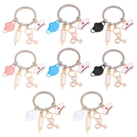 Keboyoe Pack of 8 Nurse Keyrings, Metal Key Fob, Nurse Keychain, Hanging Pendant Key Chain for Doctor, Nurse, Doctor Assistant Gifts (4 Colours), Colourful