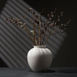 INFINITENDER White Ceramic Vase - 7.8 Inch Rustic Farmhouse Vase for Home Decor, Round Modern Ceramic Vases for Living Room, Bathroom,Table, Holiday & Weddings (Stone White)