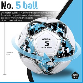 Aipwerer Football Size 4/5 Children, Standard Training Football, Leather Football, Prevent Bumping, Football with Pump, Net, Bag and Gas Needle (Black and Blue, Ball No. 5)