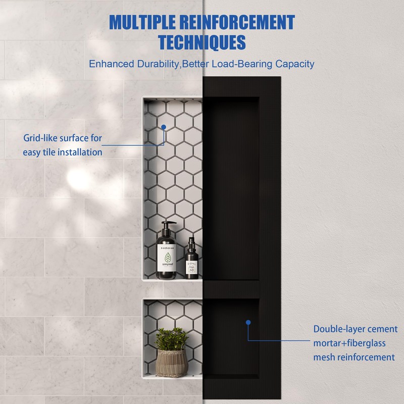 Neohomee 2-Tier XPS Shower Niche,Interior 12"X28" Bathroom Wall Niche Waterproof