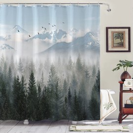 Zussun Extra Long 84 Inch Gray Misty Forest Shower Curtain Grey Nature Foggy Tree Mountain Shower Curtains for Bathroom Waterproof Fabric Woodland Decorative Modern Bath Curtain (Dark2, 72" x 84")