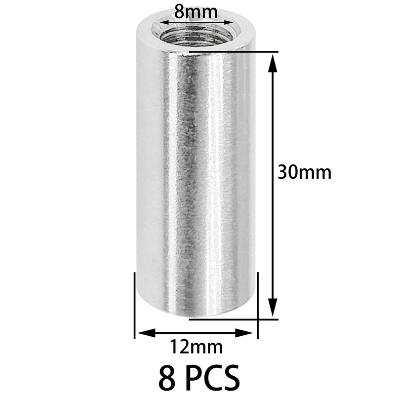 8 PCS Cylindrical Coupling Nuts, 304 Stainless Steel Round Connector