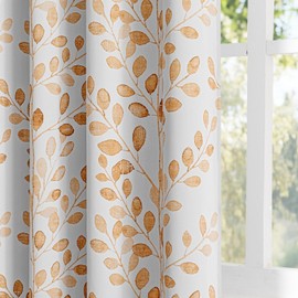 MYSKY HOME - Juego de 2 paneles de cortinas con aislamiento térmico para ventana pequeña, estampado de hojas clásicas, cortinas de oscurecimiento de habitación para sala de estar, 52 pulgadas de ancho