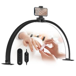 LASTAR Half Moon Light for Nail Desk, 29.9 Inch Foldable Nail Lamp for Desk with Phone Holder, Remote Control/3 Color Temperature/10 Brightness Nail Table Lamp