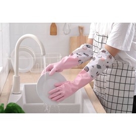Revolution Studio 3 Pairs Long Sleeve PVC Vinyl Gloves Household Cleaning Anti-Allergenic Large Adult Size (Pink)