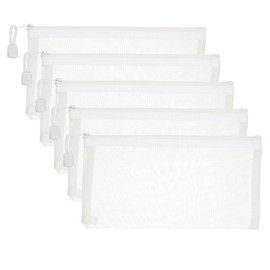 PATIKIL B6 Mesh Zipper Pouch Bags, 5 PCS Mesh Bags with Zipper Plastic Storage Pocket for Organizing File Beads Office Home Supplies, 11.5x23cm, White