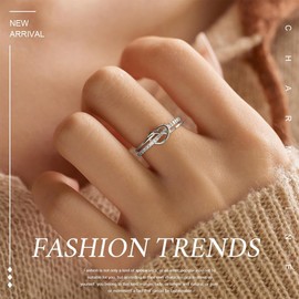 JEYORZY 1 Piece Silver Rings Women Adjustable Ring Eternity Twisted Rope Zirconia Ring Wedding Rings Engagement Ring Women's Wedding Rings Finger Ring Engagement Promise Ring Adjustable Rings