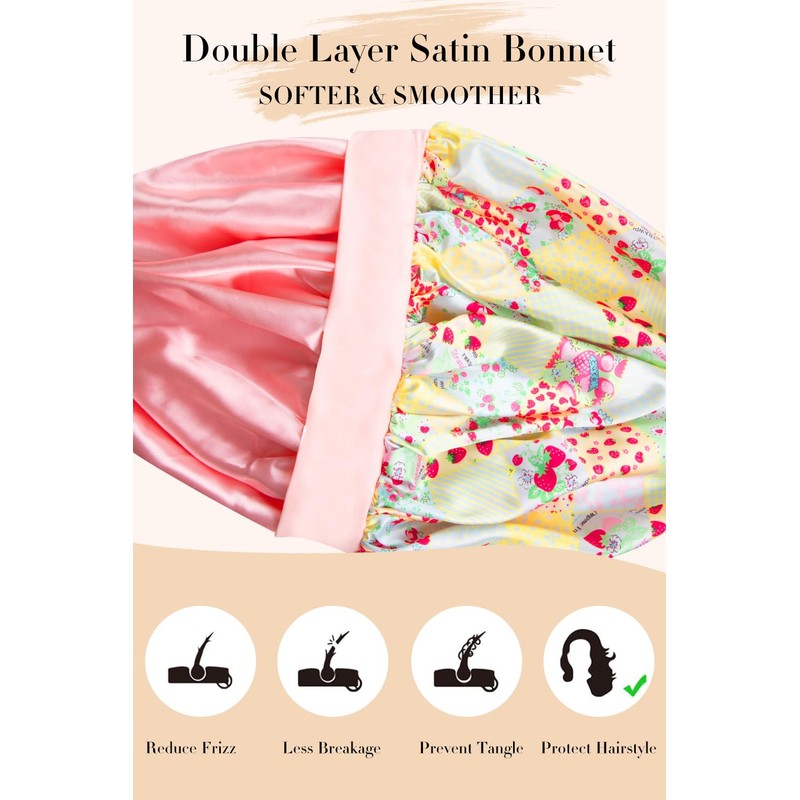 Vettres Hair Bonnet for Sleeping Satin Lined Sleep Cap Double