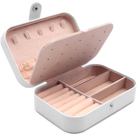 Raganet, Estuche Joyero Portatil, Alhajero de Organización con 2 Compartimientos Separados, Alajero Organizador para Aretes, Pulseras Anillos y Todo Tipo de Joyas (Blanco)