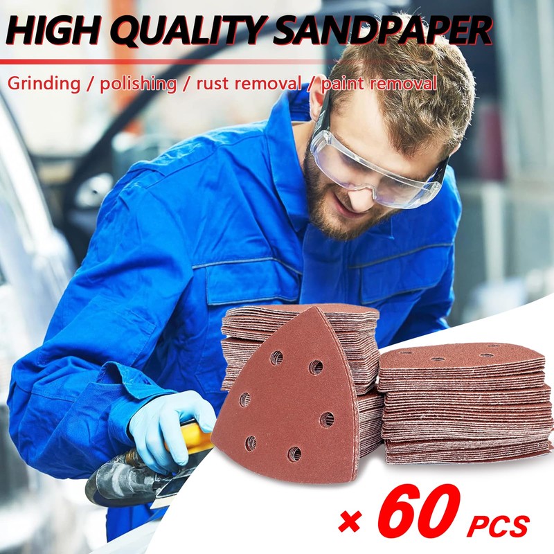 FEIHU Delta Sandpaper Triangular Sander, Pack of 60 Sandpaper for