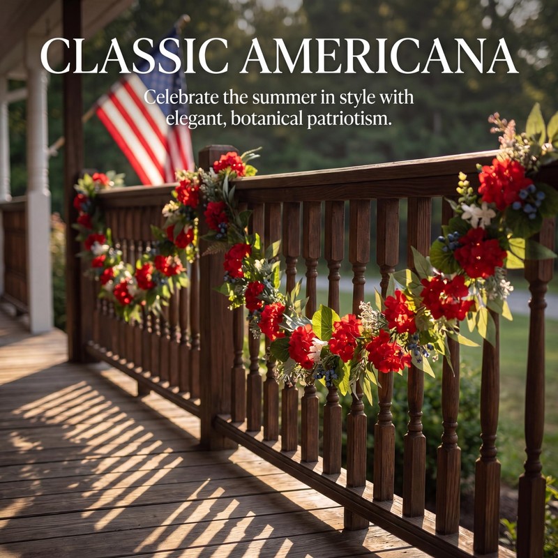 Quixem Patriotic Garland 60 Inch Wire Base Red White Blue