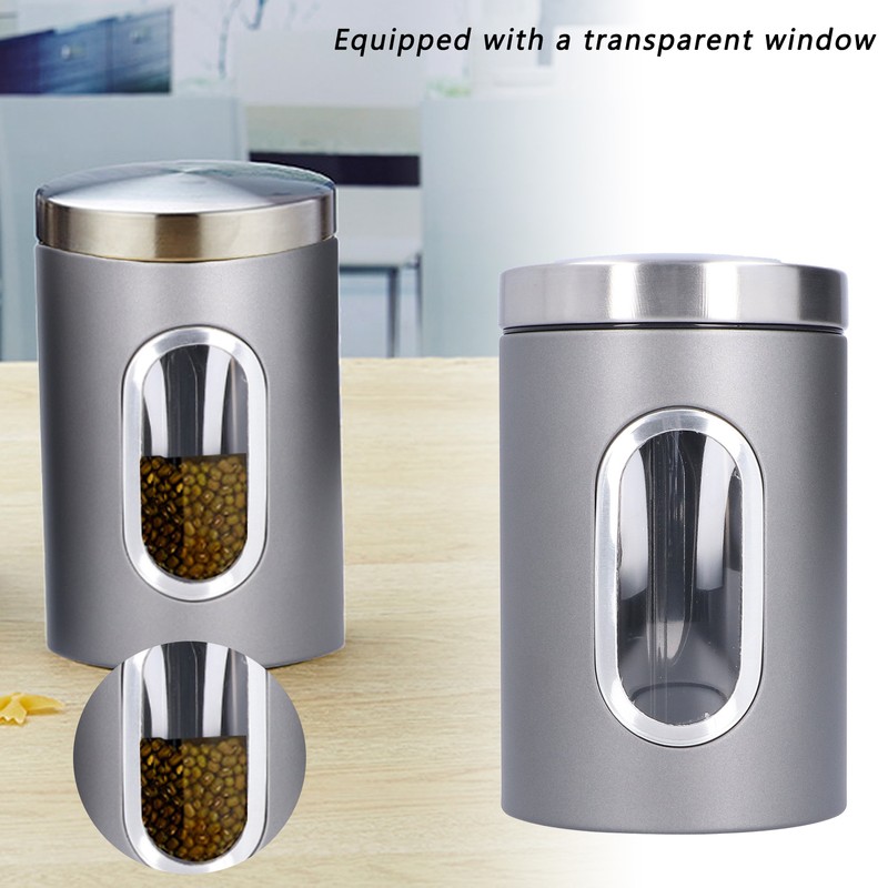 3Pcs Storage Jar Stainless Steel Food Tea Nut Container with