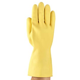 Ansell AlphaTec 87-063 Multi-Purpose Work Gloves, Chemical Resistant, Picot Pattern Excellent Grip, Long Cuff, Industrial PPE, Safety Glove in Latex, Reusable, Yellow, Size S (12 Pairs)