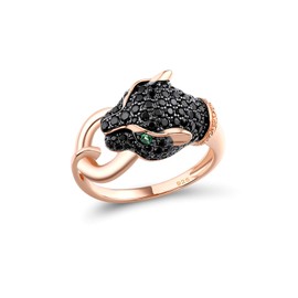 Santuzza Panther Ring 925 Sterling Silver Leopard Rings Cubic Zirconia Green Spinel Jaguar Jewelry (Black, 5.5)