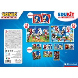 Clementoni Educational Game Edukit 4 in 1 Sonic (Jigsaw Children Puzzle 30 Pieces and 48 Pieces, 6 Cubes, 1 Memo), Game For Children 3-5 Years, Gift For Boy/Girl, Cartoon, Made In Italy, 18318
