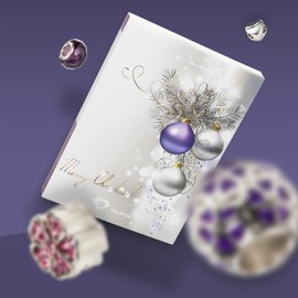 VALIOSA Merry Christmas Mode-Schmuck Adventskalender mit Halskette, Armband + 22 individuelle Perlen-Anhänger aus Glas & Metall, das besondere Geschenk für Mädchen & Frauen, lila, 24-teilig (1 Set)