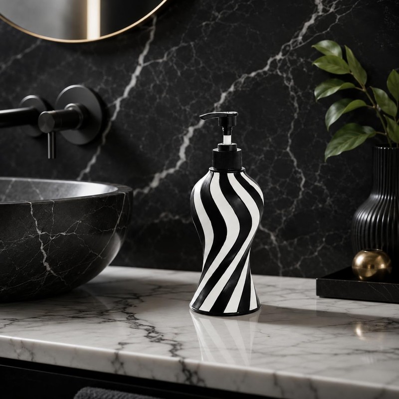 Black and White Zebra Stripe Soap Dispenser, Modern Refillable Hand