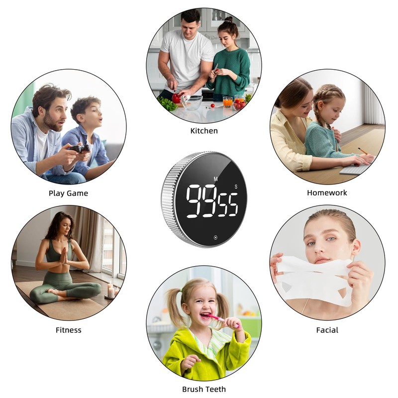 Rotating Timer with Large LED Display, Magnetic Countdown & Countup