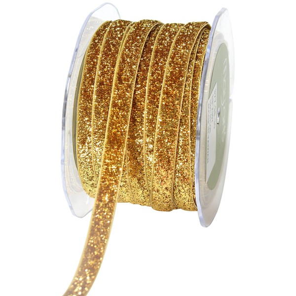 May Arts 3/8-Inch Wide Ribbon, Gold Metallic Velvet