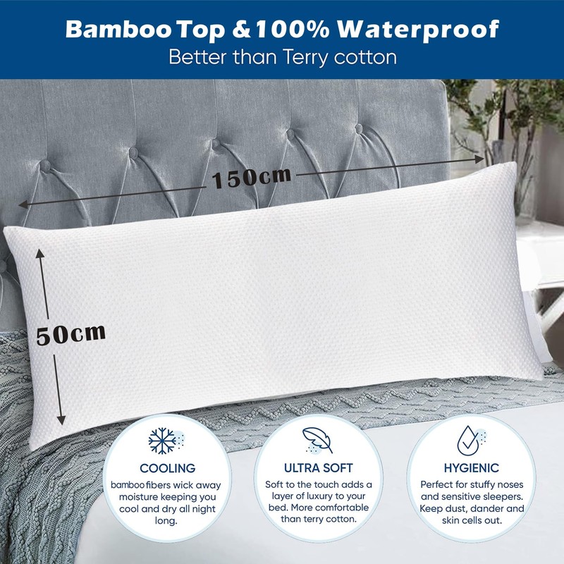 1 Pack Waterproof Bamboo Pillow Protector Cover Body Size Pillow