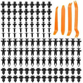 190 Stück Befestigungsclips Auto, Auto Befestigung Clips Set, 6 Arten Universal Spreiznieten mit 4 Lösewerkzeug Zierleistenkeile, Kunststoff, für Stoßstange, Türverkleidungen, Kotflügel, Schwarz