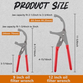 GZZTORES 9" & 12" Oil Filter Pliers Wrench, Adjustable Oil Filter Pliers Set,Oil Filter Removal Tools Fit Most of Cars, Trucks, Motorcycles Engine Filters