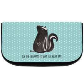 Mr. & Mrs. Panda Sitting Skunk Cosmetic Bag, turquoise, Hand Drawn