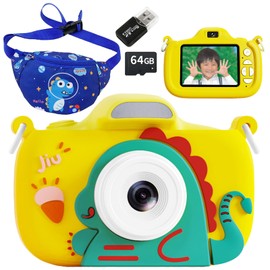 64 GB Poshuet Included, Kids Camera, Toy, Flashlight, Children's Game Function, Music Player, 8x Zoom, Present, Popoma for Girls, Boys, (01. Single Item, Yellow)