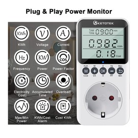 KETOTEK Electricity Meter for Socket Electricity Meter Energy Cost Meter 3680W Digital Energy Cost Power Consumption Meter Power Consumption Meter with LCD Screen