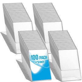 Geetery 100 Pcs 4 x 6 Inch Acrylic Sign Holder Bulk Clear Plastic Picture Photo Frames, Menu, L Shape Table Desktop Display for Restaurant Wedding Office School Store Home