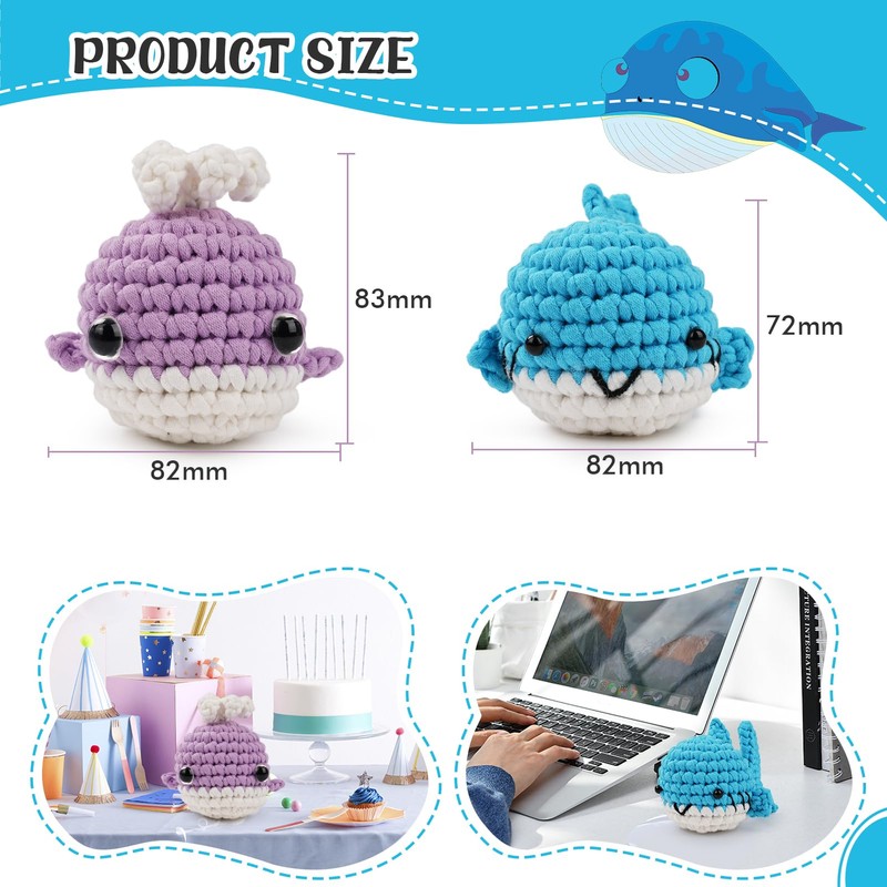 Crochet Kit for Beginners, Whale and Shark Crochet Kit, Crochet