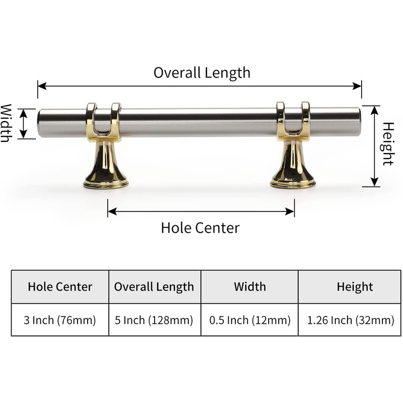 Leulan 5 Pack Kitchen Cabinet Handles Brushed Nickel and Gold