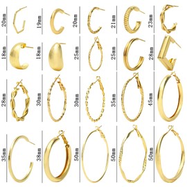 NEWITIN 20 Pairs Gold Hoop Earrings for Women Hypoallergenic Earring 14K Gold Plated Earring Lightweight Thin Thick Hoops Charm Hoop Earrings for Women