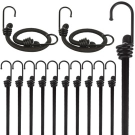 YOUNTHYE 30 PCS Bungee Cords with Hooks 12 Inch Adjustable Bungy Cords Black Bungee Cords with Hooks Heavy Duty Outdoor Ideal for Transporting, Packing and Securing Small Loads