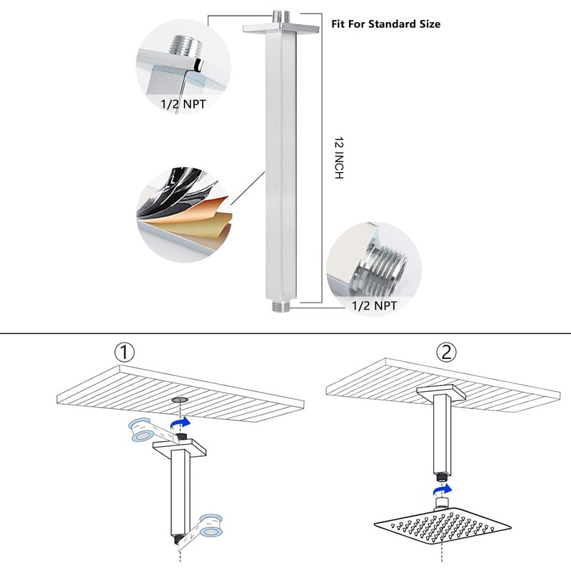 NearMoon Rain Shower Head With Shower Arm, Ceiling Mount Square